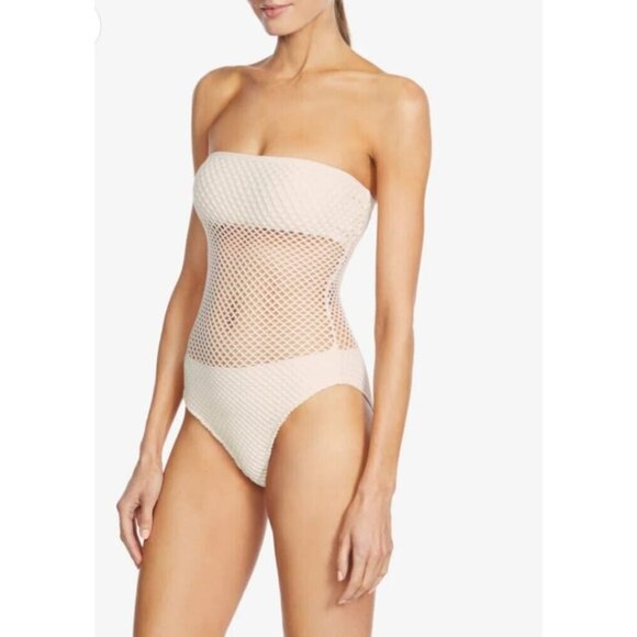 Robin Piccone One-Piece Womens Swimsuit Size 2 Pua Bandeau Beige NEW - Picture 3 of 8